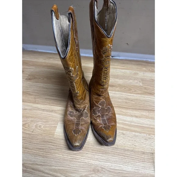 Circle G Brown Leather Embroidered Western Cowboy Boots Women's Size 10M - Picture 2 of 9